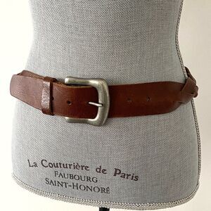 Express Brown Woven Leather Belt Silver Buckle Sz S 27”- 32” Waist Boho Western Buy Brown Western Mens Woven Belt | Silver Buckle  main image 4